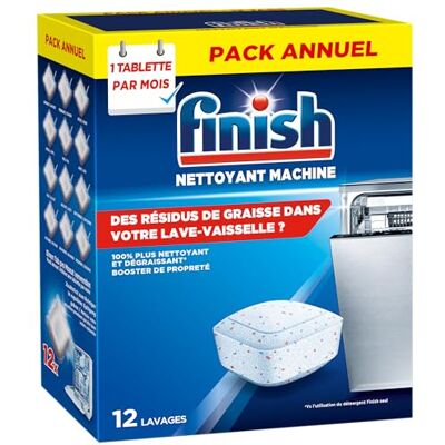 Finish Nettoyant Machine Lave-Vaisselle Pendant le Cycle 12 Tablettes Lave-Vaisselle Pack Annuel Finish Nettoyant Machine Lave-Vaisselle Pendant le Cycle 12 Tablettes Lave-Vaisselle Pack Annuel