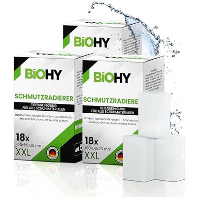 BIOHY Lot de 3 x 18 éponges magiques anti-taches Éponges de nettoyage pour cuisine, salle de bain, verre, murs et voiture, contre les taches tenaces sans produits chimiques BIOHY Lot de 3 x 18 éponges magiques anti-taches Éponges de nettoyage pour cuisine, salle de bain, verre, murs et voiture, contre les taches tenaces sans produits chimiques