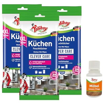Poliboy Lot de 3 paquets de 24 lingettes humides XXL pour la maison, parfum d'orange, avec échantillon de produit, fabriquées en Allemagne Poliboy Lot de 3 paquets de 24 lingettes humides XXL pour la maison, parfum d'orange, avec échantillon de produit, fabriquées en Allemagne