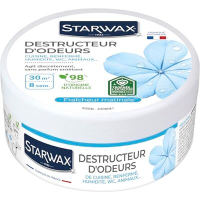 STARWAX Destructeur d'odeurs Elimine les odeurs de cuisine, de renfermé, d'humidité, WC, animaux Jusqu'à 8 semaines 98% d'origine naturelle Parfum Fraîcheur Matinale Fabriqué en France STARWAX Destructeur d'odeurs Elimine les odeurs de cuisine, de renfermé, d'humidité, WC, animaux Jusqu'à 8 semaines 98% d'origine naturelle Parfum Fraîcheur Matinale Fabriqué en France