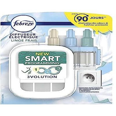 Febreze 3Volution Diffuseur Électrique de Parfum, Kit Prises + 1 Recharges Linge Frais, Désodorisant Smart Programming avec 3 Parfums En Alternance, Élimination Des Odeurs Maison Febreze 3Volution Diffuseur Électrique de Parfum, Kit Prises + 1 Recharges Linge Frais, Désodorisant Smart Programming avec 3 Parfums En Alternance, Élimination Des Odeurs Maison