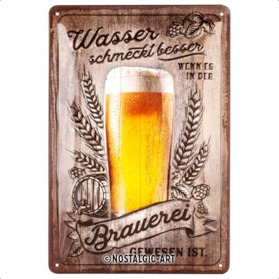 ART Plaque en tôle rétro 20 x 30 cm L'eau a meilleur goût Idée de cadeau pour les fans de bière En métal Design vintage avec dicton Décoration de bière ART Plaque en tôle rétro 20 x 30 cm L'eau a meilleur goût Idée de cadeau pour les fans de bière En métal Design vintage avec dicton Décoration de bière