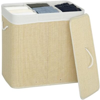 HOMCOM Panier à Linge avec 3 Compartiments 144 L, Couvercle, Bambou, Crème Corbeille à Linge Sale, Poignées en Corde, Doublure Amovible, Salle de Bain, Chambre à Coucher, Buanderie HOMCOM Panier à Linge avec 3 Compartiments 144 L, Couvercle, Bambou, Crème Corbeille à Linge Sale, Poignées en Corde, Doublure Amovible, Salle de Bain, Chambre à Coucher, Buanderie
