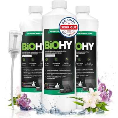 BIOHY Nettoyant concentré pour robots laveur, avec doseur, à faible mousse, au parfum printanier, prolonge la durée de vie de la station d'aspiration, adapté aux stations de nettoyage, sols, 3 x 1 l BIOHY Nettoyant concentré pour robots laveur, avec doseur, à faible mousse, au parfum printanier, prolonge la durée de vie de la station d'aspiration, adapté aux stations de nettoyage, sols, 3 x 1 l