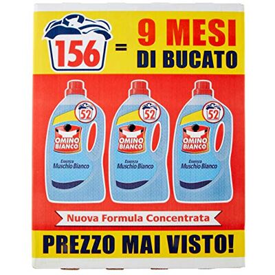 Omino Bianco Lessive Machine à laver liquide, 156 lavages, respecte les couleurs et les tissus, parfum frais avec essence de mousse blanche, 2600 ml x 3 paquets Omino Bianco Lessive Machine à laver liquide, 156 lavages, respecte les couleurs et les tissus, parfum frais avec essence de mousse blanche, 2600 ml x 3 paquets