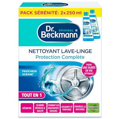 Dr. Beckmann Nettoyant Lave-Linge Protection Complète TOUT EN 1 Fraîcheur Océane (2X250ml)-500ml Dr. Beckmann Nettoyant Lave-Linge Protection Complète TOUT EN 1 Fraîcheur Océane (2X250ml)-500ml