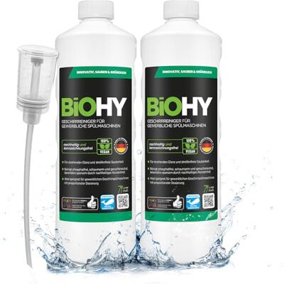 BIOHY Vaatwasmiddelen voor commerciële vaatwassers (2 x 1l Fles) + doseerder PHOSPHATE-FREE Geconcentreerd voor de gastronomie stralende glans (Geschirrreiniger) BIOHY Vaatwasmiddelen voor commerciële vaatwassers (2 x 1l Fles) + doseerder PHOSPHATE-FREE Geconcentreerd voor de gastronomie stralende glans (Geschirrreiniger)