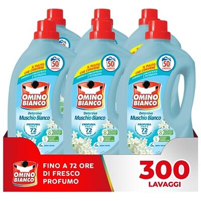 Omino Bianco Lessive Machine à laver liquide, 300 lavages, respecte les couleurs et les tissus, parfum frais avec essence de mousse blanche, 2000 ml x 6 paquets Omino Bianco Lessive Machine à laver liquide, 300 lavages, respecte les couleurs et les tissus, parfum frais avec essence de mousse blanche, 2000 ml x 6 paquets