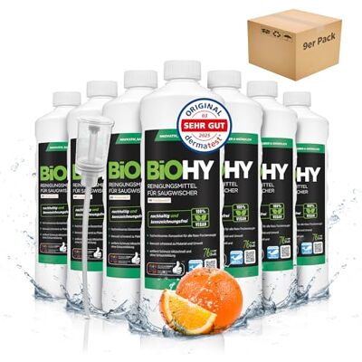 BIOHY Reinigungsmittel für Saugwischer mit Orangenduft (9 x 1 Liter) + Dosierer 1:200 Konzentrat für alle Nass-Trockensauger ideal für Fliesen, PVC, Parkett, Laminat & Teppich streifenfreier BIOHY Reinigungsmittel für Saugwischer mit Orangenduft (9 x 1 Liter) + Dosierer 1:200 Konzentrat für alle Nass-Trockensauger ideal für Fliesen, PVC, Parkett, Laminat & Teppich streifenfreier
