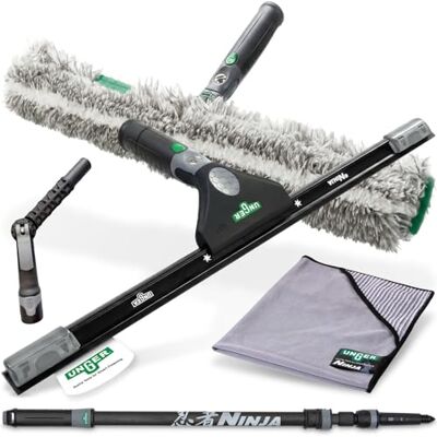 Unger Ninja Kit de nettoyeur de vitres professionnel 6 en 1 en carbone – Kit de nettoyeur de vitres de qualité supérieure avec barre télescopique en carbone, adaptateur d'angle, raclette Unger Ninja Kit de nettoyeur de vitres professionnel 6 en 1 en carbone – Kit de nettoyeur de vitres de qualité supérieure avec barre télescopique en carbone, adaptateur d'angle, raclette