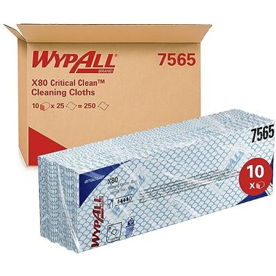 Wypall X80 Chiffons de nettoyage à code couleur 7565 Chiffons de nettoyage bleus 10 paquets x 25 chiffons de nettoyage intensif (250 au total) Wypall X80 Chiffons de nettoyage à code couleur 7565 Chiffons de nettoyage bleus 10 paquets x 25 chiffons de nettoyage intensif (250 au total)