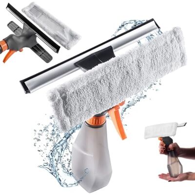 KADAX Nettoyeur de vitres avec bouteille de rinçage, nettoyeur de vitres compact avec tampon en microfibre, balai pulvérisateur pour nettoyer les fenêtres, lave-vitres, aspirateur de vitres (250 ml) KADAX Nettoyeur de vitres avec bouteille de rinçage, nettoyeur de vitres compact avec tampon en microfibre, balai pulvérisateur pour nettoyer les fenêtres, lave-vitres, aspirateur de vitres (250 ml)
