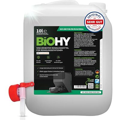BIOHY Nettoyant pour robots laveur, bidon de 10 l avec robinet d'écoulement, faible mousse, parfum d'orange, prolonge la durée de vie de la station d'aspiration, adapté aux stations de nettoyage, sols BIOHY Nettoyant pour robots laveur, bidon de 10 l avec robinet d'écoulement, faible mousse, parfum d'orange, prolonge la durée de vie de la station d'aspiration, adapté aux stations de nettoyage, sols