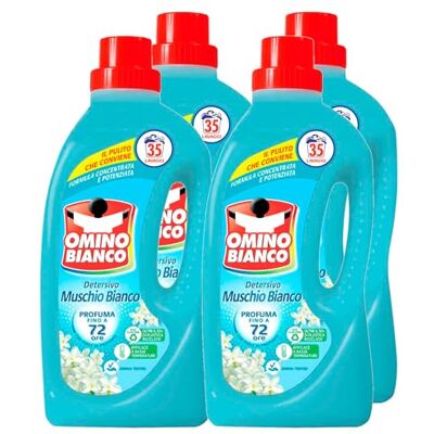 Omino Bianco Lessive Machine à laver liquide frais, parfum avec essence de mousse blanche, 35 lavages, 4 flacons de 1400 ml Omino Bianco Lessive Machine à laver liquide frais, parfum avec essence de mousse blanche, 35 lavages, 4 flacons de 1400 ml