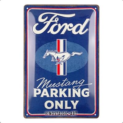 ART Plaque rétro, 20 x 30 cm, Ford Mustang – Parking Only – Idée cadeau pour fans de Ford, Official License Product (OLP), en métal, design vintage ART Plaque rétro, 20 x 30 cm, Ford Mustang – Parking Only – Idée cadeau pour fans de Ford, Official License Product (OLP), en métal, design vintage