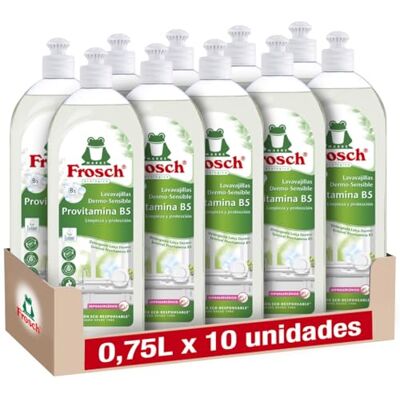 FROSCH Lave-vaisselle à la main liquide vitamines, sans colorants et parfums, convient aux peaux sensibles, hypoallergénique Lot de 10 unités x 750 ml FROSCH Lave-vaisselle à la main liquide vitamines, sans colorants et parfums, convient aux peaux sensibles, hypoallergénique Lot de 10 unités x 750 ml