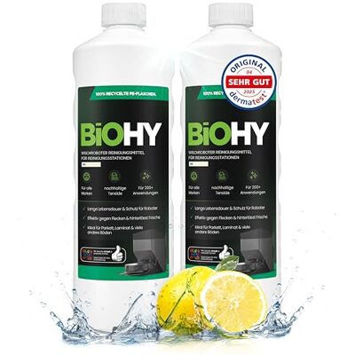 BIOHY Nettoyant pour robots aspirateurs (2 bouteilles de 1 litre), spécialement conçu pour les stations de nettoyage, prolonge la durée de vie de la station d'aspiration BIOHY Nettoyant pour robots aspirateurs (2 bouteilles de 1 litre), spécialement conçu pour les stations de nettoyage, prolonge la durée de vie de la station d'aspiration