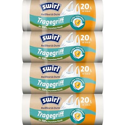 Swirl Lot de 4 sacs poubelle indéchirables et étanches avec poignée de transport 4 x 20 l/20 l Swirl Lot de 4 sacs poubelle indéchirables et étanches avec poignée de transport 4 x 20 l/20 l
