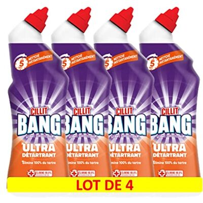 Cillit Bang Gel WC Nettoyant Surpuissant Calcaire/Toilettes 750 ml Lot de 4 Cillit Bang Gel WC Nettoyant Surpuissant Calcaire/Toilettes 750 ml Lot de 4