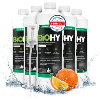 BIOHY Nettoyant concentré pour robots laveur, avec doseur, à faible mousse, au parfum d'orange, prolonge la durée de vie de la station d'aspiration, adapté aux stations de nettoyage, sols, 6 x 1 l BIOHY Nettoyant concentré pour robots laveur, avec doseur, à faible mousse, au parfum d'orange, prolonge la durée de vie de la station d'aspiration, adapté aux stations de nettoyage, sols, 6 x 1 l
