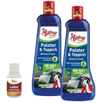Poliboy , Nettoyant pour tapis et tissus d'ameublement, nettoyant doux pour tissus d'élimination des taches pour tapis, shampooings et laine, 2 x 500 ml, avec échantillon de produit fabriqué en Poliboy , Nettoyant pour tapis et tissus d'ameublement, nettoyant doux pour tissus d'élimination des taches pour tapis, shampooings et laine, 2 x 500 ml, avec échantillon de produit fabriqué en
