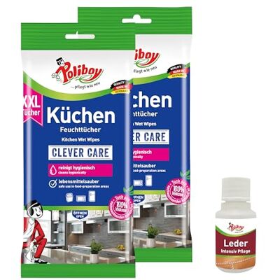 Poliboy Lot de 2 paquets de 24 lingettes humides pour la maison, parfum d'orange, taille XXL, fabriquées en Allemagne Poliboy Lot de 2 paquets de 24 lingettes humides pour la maison, parfum d'orange, taille XXL, fabriquées en Allemagne