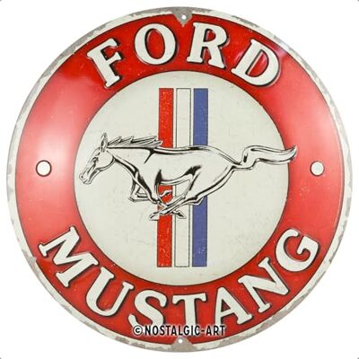 ART Plaque en tôle rétro Ø 35 cm Ford Mustang 3 bandes rouges Idée cadeau pour les fans de Ford, produit sous licence officielle (OLP), en métal, design vintage ART Plaque en tôle rétro Ø 35 cm Ford Mustang 3 bandes rouges Idée cadeau pour les fans de Ford, produit sous licence officielle (OLP), en métal, design vintage