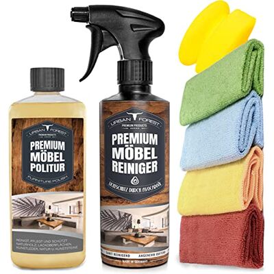 URBAN FOREST Lot de 4 nettoyants pour meubles de qualité supérieure + vernis pour meubles en bois incolore + éponge + 4 chiffons en microfibre pour le nettoyage et l'entretien du bois et des meubles URBAN FOREST Lot de 4 nettoyants pour meubles de qualité supérieure + vernis pour meubles en bois incolore + éponge + 4 chiffons en microfibre pour le nettoyage et l'entretien du bois et des meubles
