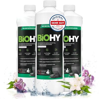 BIOHY Nettoyant concentré pour robots laveur, à faible mousse, au parfum printanier, prolonge la durée de vie de la station d'aspiration, adapté aux stations de nettoyage, sols, 3 x 1 l BIOHY Nettoyant concentré pour robots laveur, à faible mousse, au parfum printanier, prolonge la durée de vie de la station d'aspiration, adapté aux stations de nettoyage, sols, 3 x 1 l