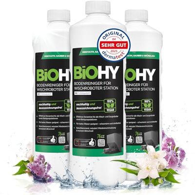 BIOHY Nettoyeur de sol pour station robot, serpillère avec parfum printanière (3 x 1 litre) Nettoyant concentré Pour tous les sols BIOHY Nettoyeur de sol pour station robot, serpillère avec parfum printanière (3 x 1 litre) Nettoyant concentré Pour tous les sols