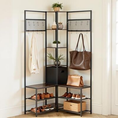VEVOR Arbre d'angle avec rangement, porte-manteau d'entrée, banc à chaussures avec 16 crochets, organiseur de rangement avec ensemble anti-basculement pour entrée, couloir, chambre à coucher VEVOR Arbre d'angle avec rangement, porte-manteau d'entrée, banc à chaussures avec 16 crochets, organiseur de rangement avec ensemble anti-basculement pour entrée, couloir, chambre à coucher