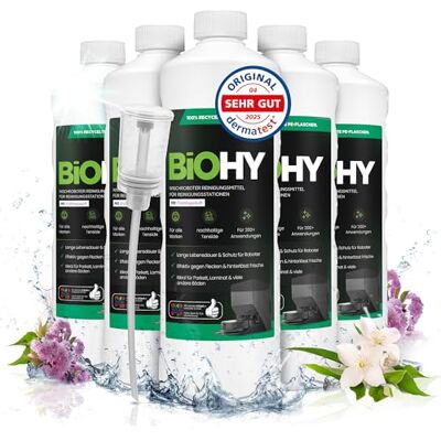 BIOHY Nettoyant concentré pour robots laveur, avec doseur, à faible mousse, au parfum printanier, prolonge la durée de vie de la station d'aspiration, adapté aux stations de nettoyage, sols, 6 x 1 l BIOHY Nettoyant concentré pour robots laveur, avec doseur, à faible mousse, au parfum printanier, prolonge la durée de vie de la station d'aspiration, adapté aux stations de nettoyage, sols, 6 x 1 l