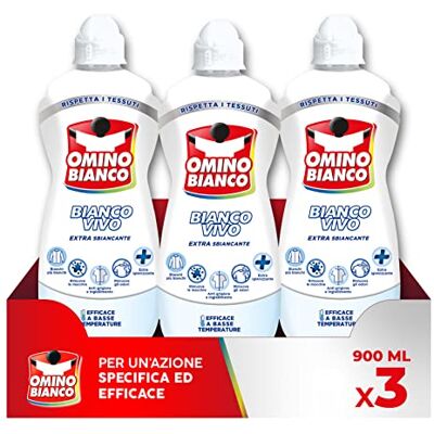 Omino Bianco Additif pour machine à laver Blanc Vivo en gel pour linge, action blanchie, spécifique pour les tissus blancs, 900 ml x 3 Omino Bianco Additif pour machine à laver Blanc Vivo en gel pour linge, action blanchie, spécifique pour les tissus blancs, 900 ml x 3