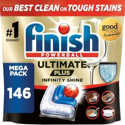 Finish Ultimate Plus Infinity Shine Lot de 146 tablettes pour lave-vaisselle, parfum frais, résistant à la graisse, nettoyage et brillance intensifs, efficace pour un cycle écologique court Finish Ultimate Plus Infinity Shine Lot de 146 tablettes pour lave-vaisselle, parfum frais, résistant à la graisse, nettoyage et brillance intensifs, efficace pour un cycle écologique court