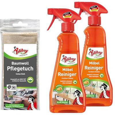 Poliboy Nettoyant pour meubles Nettoyant doux pour bois non traités et vitrifiés Formule sans savon Avec parfum d'orge frais 2 x 375 ml Avec chiffon en coton Fabriqué en Allemagne Poliboy Nettoyant pour meubles Nettoyant doux pour bois non traités et vitrifiés Formule sans savon Avec parfum d'orge frais 2 x 375 ml Avec chiffon en coton Fabriqué en Allemagne