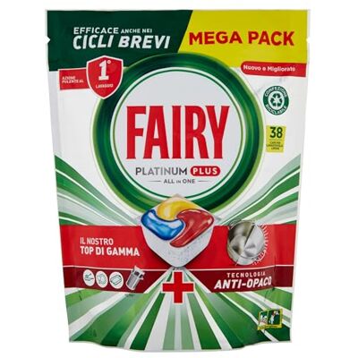 Fairy Platinum Lessive Plaquettes Lave-vaisselle Plus, Brillant, 38 gélules, Citron, Technologie Nettoyage en profondeur avec Action Brillante, Contre la Graisse/Incrustations Ostinate Fairy Platinum Lessive Plaquettes Lave-vaisselle Plus, Brillant, 38 gélules, Citron, Technologie Nettoyage en profondeur avec Action Brillante, Contre la Graisse/Incrustations Ostinate