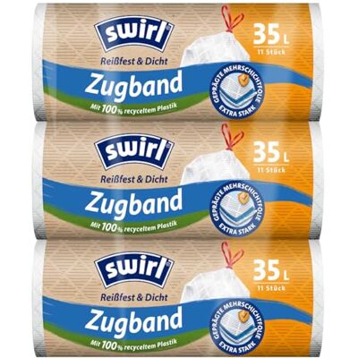 Swirl Lot de 3 sacs poubelle indéchirables et étanches avec cordon de serrage 35 l Multipack de 33 sacs poubelle Extra solides Anti-gouttes Swirl Lot de 3 sacs poubelle indéchirables et étanches avec cordon de serrage 35 l Multipack de 33 sacs poubelle Extra solides Anti-gouttes
