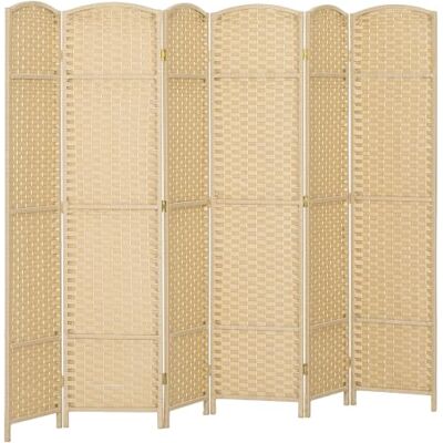 HOMCOM Paravent Interieur en Bois 6 Panneaux 240 x 170 cm Beige Séparateur de Pièce Pliable, Finition Tissée, Closion de Séparation, Salon, Chambre À Coucher, Maison HOMCOM Paravent Interieur en Bois 6 Panneaux 240 x 170 cm Beige Séparateur de Pièce Pliable, Finition Tissée, Closion de Séparation, Salon, Chambre À Coucher, Maison