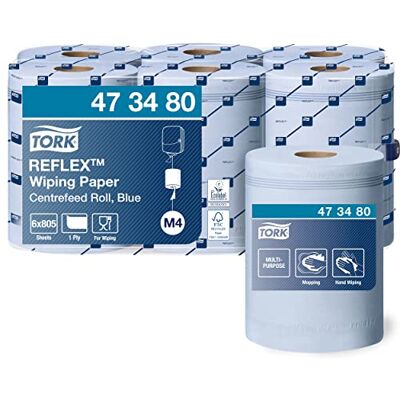 Tork Reflex 473480 Lingettes en papier multi-usages pour déroulement intérieur Reflex System M4 Rouleau de chiffon de nettoyage 1 couche bleu Qualité supérieure 6 x 269,7 m Tork Reflex 473480 Lingettes en papier multi-usages pour déroulement intérieur Reflex System M4 Rouleau de chiffon de nettoyage 1 couche bleu Qualité supérieure 6 x 269,7 m
