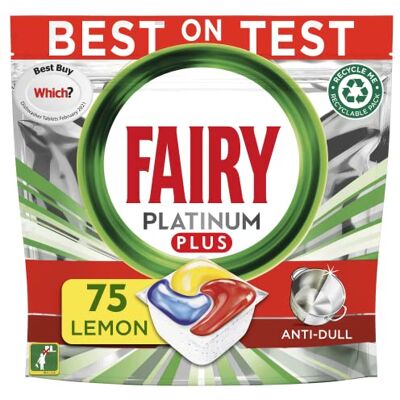 Fairy Platinum Plus Lot de 75 tablettes tout-en-un pour lave-vaisselle Citron Fairy Platinum Plus Lot de 75 tablettes tout-en-un pour lave-vaisselle Citron