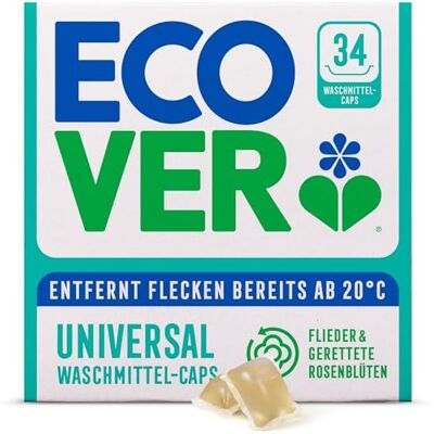 Ecover Capsules de lavage bio – Capsules/tablettes – Lessive au parfum propre et frais de lilas et de rose sauvé, 1 paquet de 34 capsules Ecover Capsules de lavage bio – Capsules/tablettes – Lessive au parfum propre et frais de lilas et de rose sauvé, 1 paquet de 34 capsules