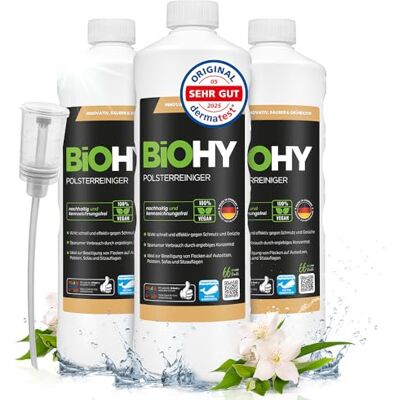 BIOHY Bekleding reiniger (3 x 1l Fles) + doseerder Ideaal voor autostoelen, banken, matrassen etc. Ook geschikt voor wasmachines (Polsterreiniger) BIOHY Bekleding reiniger (3 x 1l Fles) + doseerder Ideaal voor autostoelen, banken, matrassen etc. Ook geschikt voor wasmachines (Polsterreiniger)
