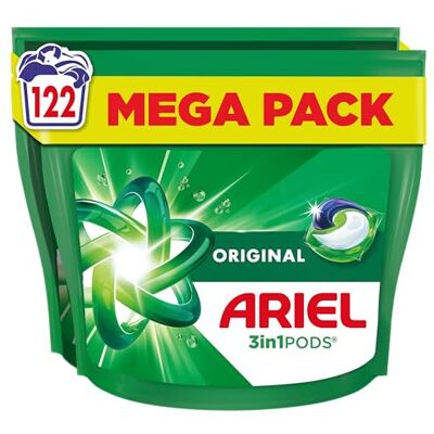Fairy Ariel All-in-1 PODS®, Lessive Liquide en Capsules 122 Lavages (61 x 2), Original, Détachage exceptionnel en 1 Lavage, Brrr À Froid & Court Fairy Ariel All-in-1 PODS®, Lessive Liquide en Capsules 122 Lavages (61 x 2), Original, Détachage exceptionnel en 1 Lavage, Brrr À Froid & Court
