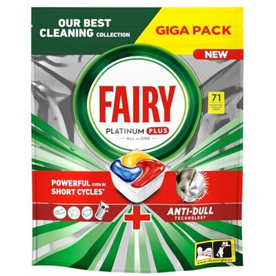 Fairy Platinum Plus Lot de 71 tablettes pour lave-vaisselle tout en un au citron Fairy Platinum Plus Lot de 71 tablettes pour lave-vaisselle tout en un au citron