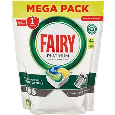 Fairy Platinum Lessive Plaquettes Lave-vaisselle, Brillant, 44 Capsules Lave-vaisselle, Citron, Avec Système De Prélavage Intégré, Efficace Dans Les Défis Difficiles Contre La Sale Fairy Platinum Lessive Plaquettes Lave-vaisselle, Brillant, 44 Capsules Lave-vaisselle, Citron, Avec Système De Prélavage Intégré, Efficace Dans Les Défis Difficiles Contre La Sale