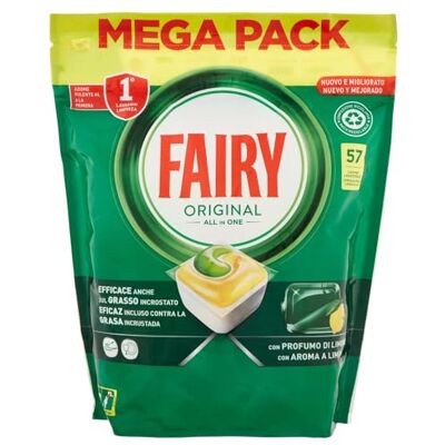 Fairy Lessive Plaquettes Lave-vaisselle Brillant, 57 Capsules Lave-vaisselle, Original Citron, Action Nettoyante Au Premier Lavage, Efficace Sur La Graisse Encrochée Avec Action Brillante Fairy Lessive Plaquettes Lave-vaisselle Brillant, 57 Capsules Lave-vaisselle, Original Citron, Action Nettoyante Au Premier Lavage, Efficace Sur La Graisse Encrochée Avec Action Brillante
