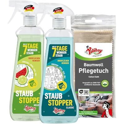 Poliboy Kit de nettoyage universel avec effet antistatique contre la poussière – Nettoyant pour meubles dans les parfums Classic & Melon citron – Nettoyant universel avec chiffon en coton – 2 x 500 ml Poliboy Kit de nettoyage universel avec effet antistatique contre la poussière – Nettoyant pour meubles dans les parfums Classic & Melon citron – Nettoyant universel avec chiffon en coton – 2 x 500 ml
