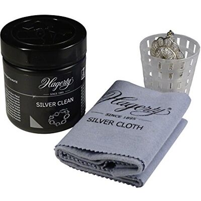 Hagerty Kit d’entretien pour bijoux en argent , bain nettoyant 170 ml, chiffon de nettoyage 30 x 36 cm (imprégné) Hagerty Kit d’entretien pour bijoux en argent , bain nettoyant 170 ml, chiffon de nettoyage 30 x 36 cm (imprégné)