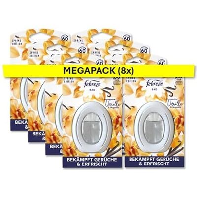 Febreze Bad Lot de 8 désodorisants Vanille Combat et empêche les odeurs de salle de bain en permanence et assure une fraîcheur durable. Febreze Bad Lot de 8 désodorisants Vanille Combat et empêche les odeurs de salle de bain en permanence et assure une fraîcheur durable.