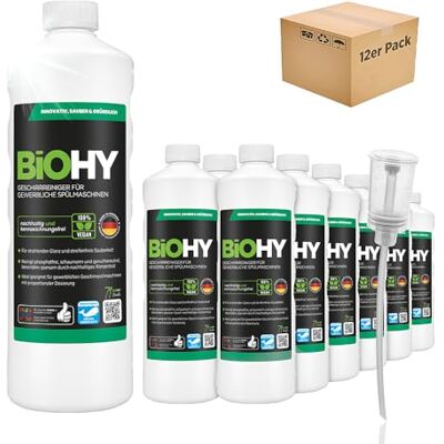 BIOHY Vaatwasmiddelen voor commerciële vaatwassers (12 x 1l Fles) + doseerder PHOSPHATE-FREE Geconcentreerd voor de gastronomie stralende glans (Geschirrreiniger) BIOHY Vaatwasmiddelen voor commerciële vaatwassers (12 x 1l Fles) + doseerder PHOSPHATE-FREE Geconcentreerd voor de gastronomie stralende glans (Geschirrreiniger)